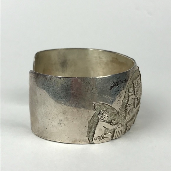 Navajo Indiana Sterling Silver 925 Storyteller Monument Valley Cuff - Picture 2 of 8